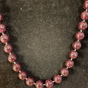 Deep purple garnet beads with red and white speckle necklace w/spring clasp